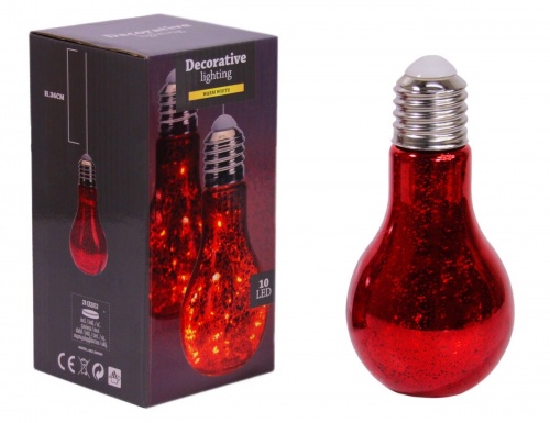 Светильник "Лампа накаливания", красный, 10 тёплых белых микро LED-огней, 9х9х18.5 см, батарейки, Koopman International фото 3