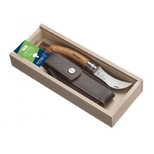 Нож грибника Opinel №8, рукоять дуб, чехол, деревянный футляр фото 4