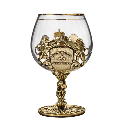 Бокалы - "Majestic Glassware" - Бокал для коньяка "Настоящий мужчина" в картонной коробке, размеры: высота 13 см, диаметр 65 см, вес 350 г, объем 310 мл, упаковка: 19х14х11, материалы: стекло, картон, латунь фото 3