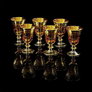 DINASTIA  AMBRA Бокал для вина/воды, набор 6 шт, хрусталь янтарный/декор золото 24К