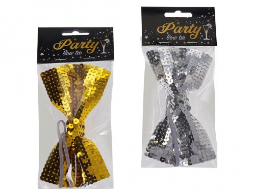 Карнавальный галстук-бабочка "Брийан", полиэстер, пайетки, золотой/серебряный, 13х8 см, Koopman International