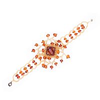 Красивый браслет плетеный из бисера с янтарем, 20978