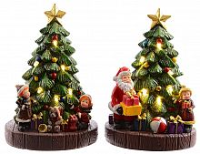 Светящаяся миниатюра "Новогодняя елка с подарками" с LED-огнями, малая, 10x9x16 см, разные модели, Kaemingk