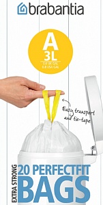 Пластиковые пакеты объемом 3 литра, 20 штук, Brabantia, из полиэтилена, белого цвета