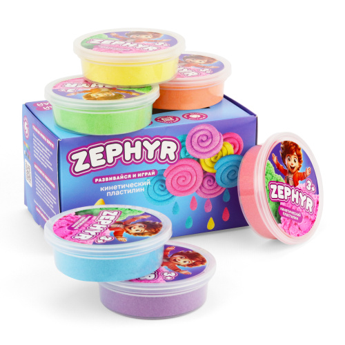 Кинетический пластилин "Zephyr" (Зефир) Набор из 6 цветов по 75 гр фото 5