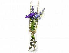 Подвесное украшение "Букет в бутылочке", стекло, искусственные цветы, 3x3x18 см, Kaemingk