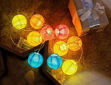 Электрогирлянда "Китайские фонарики", 10 тёплых белых LED-огней, 135+50 см, батарейки, Boltze