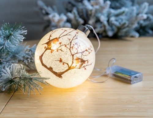 Светящийся ёлочный шар ЗАВТРАК НА МОРОЗЕ, 10 тёплых белых микро LED-огней, 12 см, батарейки, Peha Magic фото 2