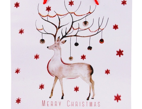 Пакет для подарков CHRISTMAS CHARM (с оленем), бело-красная гамма, Due Esse Christmas фото 2