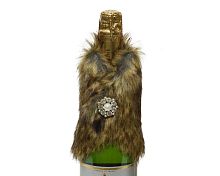Украшение для бутылки ЭЛЕГАНТНОЕ МАНТО, бежевое, искусственный мех, 2x15x17 см, Kaemingk (Decoris)