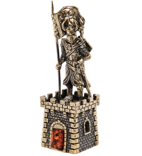 AM- 448 Колокольчик «Крепость с Рыцарем Знаменосцем» (латунь, янтарь)