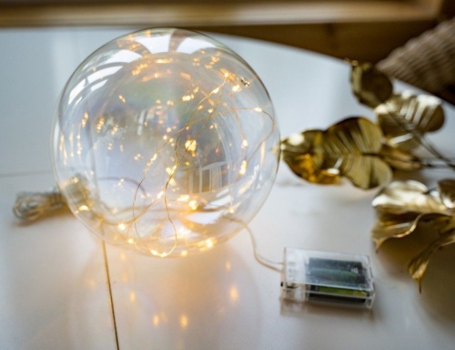 Светящийся шар "Тепло перламутра", стекло, 25 тёплых белых LED-огней, 20 см, таймер, батарейки, Koopman International фото 3