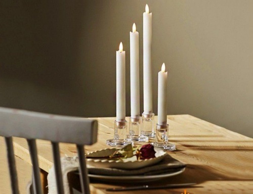 Электрические восковые столовые свечи FLAMME белые, набор 4 шт., тёплые белые мерцающие LED-огни, "натуральный фитилёк", таймер, 2.1х16-28 см, STAR trading фото 2