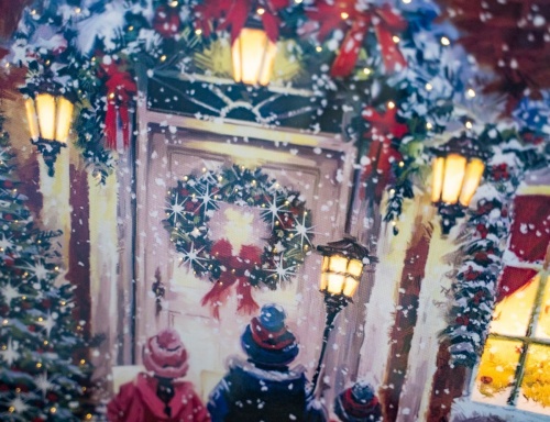 Светящееся панно "Дверь в рождество", 9 тёплых белых LED-огней, 38х48 см, батарейки, Kaemingk фото 3