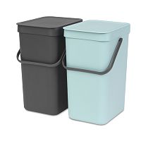 Набор из двух ведер для мусора Brabantia SORT&GO объемом 12 литров каждое, из пластика, в цветах голубой и серый