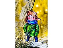 Елочная игрушка Мальчик в ушанке - Зимние Каникулы 10 см, дерево, подвеска, Winter Deco