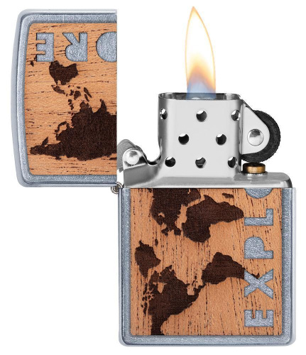 Зажигалка Zippo Woodchuck USA Explore, латунь/сталь/дерево, серебристая, матовая фото 5