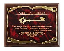 Плакетка от производителя: "Ключ к успеху! Добиться успеха можно только - ДРФаулз", размеры 26*20 см, материалы МДФ и металл, цвет бордовый