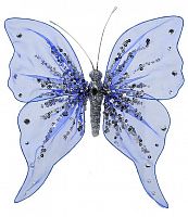 "Бабочка с блестками" и СТРАЗАМИ на клипсе, голубая, 20х20см, Kaemingk