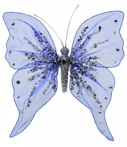 "Бабочка с блестками" и СТРАЗАМИ на клипсе, голубая, 20х20см, Kaemingk