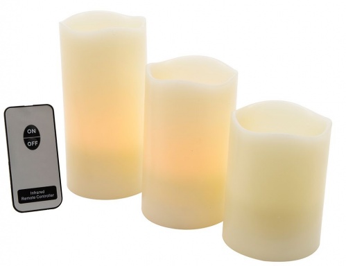 Набор пластиковых свечей "Классика", слоновая кость, 3 штуки, LED-огни, пульт ДУ, Kaemingk