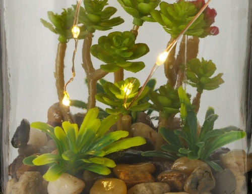 Декоративный светильник "Фонарик с суккулентом", тёплые белые микро LED-огни, 23 см, Boltze фото 2