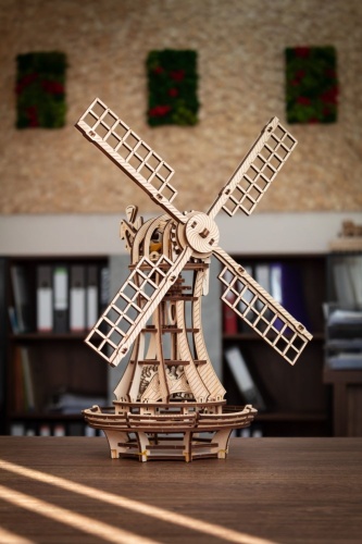 Сборная модель деревянная, конструктор 3D EWA Ветряная мельница механическая фото 6