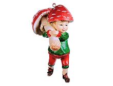 Елочная игрушка ЭЛЬФ- МУХОМОРЧИК с грибом на плече, полистоун, 10 см, подвеска, Goodwill