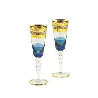ADRIATICA Бокал для шампанского, набор 2 шт, хрусталь голубой/декор золото 24К/платина