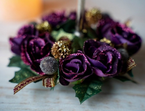 Мини-венок для свечи и декорирования "Магия роз", тёмно-сиреневый, 14 см, Swerox фото 3