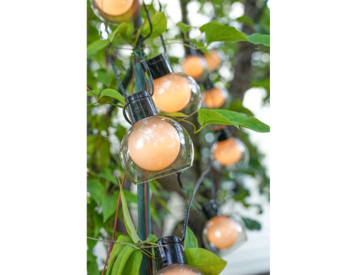 Светодиодная гирлянда БРЮМЕ, 10 тёплых белых LED-огней, длина 2.7+2 м, таймер, батарейки, черный PVC, уличная, Koopman International