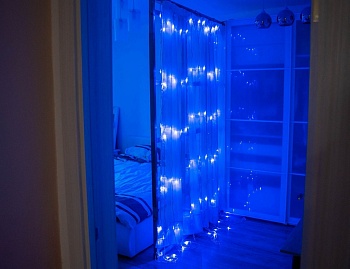 Светодиодный занавес Водопад 1.5*2.2 м, 300 синих LED ламп, прозрачный ПВХ, контроллер, IP20, SNOWHOUSE
