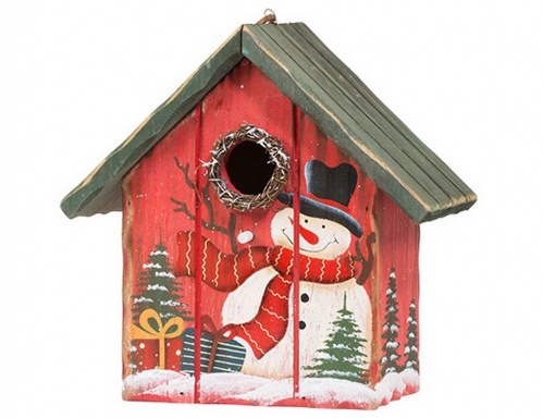 Декоративный "Скворечник со снеговичком" красный, кантри, дерево, 21.5х13.5х21.5 см, Holiday Classics фото 2