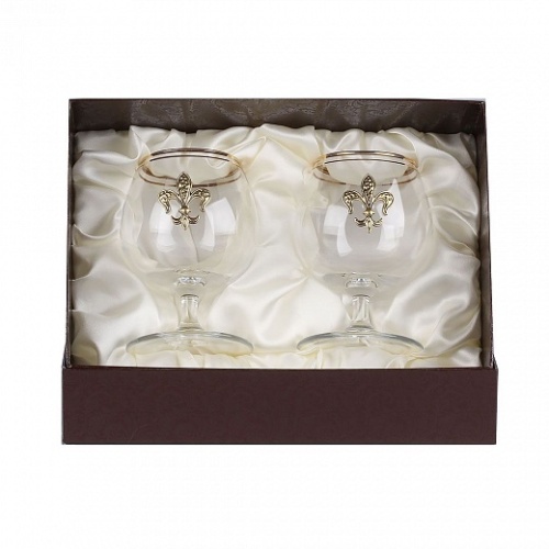 Набор из двух бокалов для коньяка с дв.золотой обводкой(накладка Лилия латунь) кр.пейсли фото 4