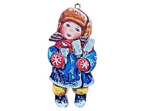 Елочная игрушка Девочка с эскимо - Зимние Каникулы 10 см, дерево, подвеска, Winter Deco фото 2
