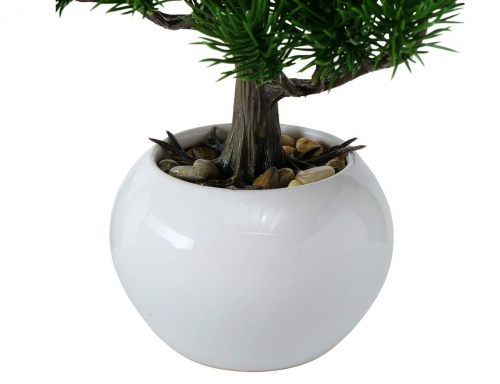Искусственное растение "Бонсай пиния" в белом кашпо, пластик, керамика, 20х18 см, Boltze фото 3