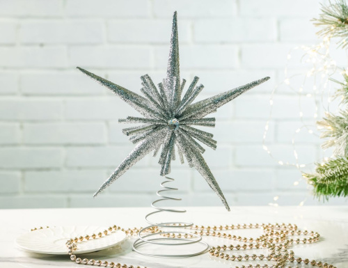 Ёлочная верхушка ЗВЕЗДА СИЛВЕР ФЛЕШ, пластик, 23 см, Winter Deco фото 3
