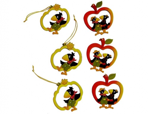 Набор ёлочных игрушек "Весёлые вороны", дерево, 7.5 см, (3 шт.), разные модели, Breitner