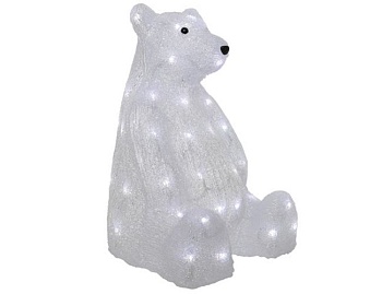 Светящаяся фигура "Сидящий мишка", акрил, белый, 50 холодных/тёплых LED-огней, 30x34x45 см, уличный, Kaemingk