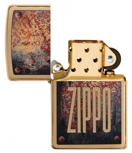 Зажигалка Zippo Rusty Plate Design с покрытием Brushed Brass, латунь/сталь, золотистая, матовая фото 2