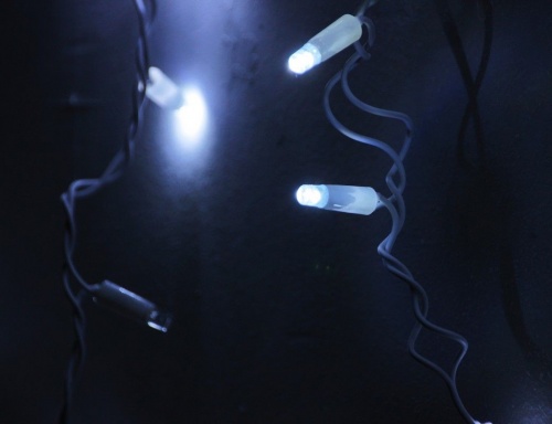 Светодиодная бахрома длинная, 184 холодных белых LED, 2.4х2.2+1.5 м, влагозащитный колпачок, мерцающая, белый провод, уличная, Rich LED фото 2