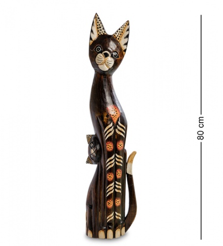99-257 Статуэтка "Кошка с котенком" 80 см (албезия, о.Бали)
