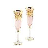 VENEZIA Бокал для шампанского, набор 2 шт, хрусталь розовый/декор золото 24К