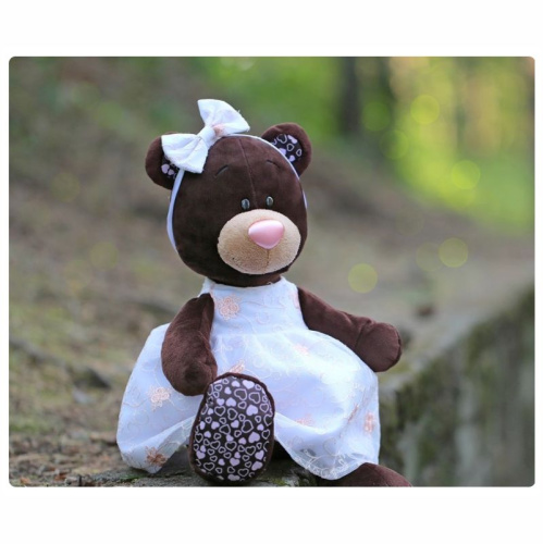 Медведь Milk сидячая в платье с вышивкой, 30 см, ORANGE TOYS фото 3