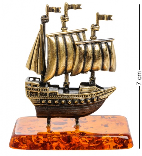 AM-1538 Фигурка "Корабль Алые Паруса" (латунь, янтарь)