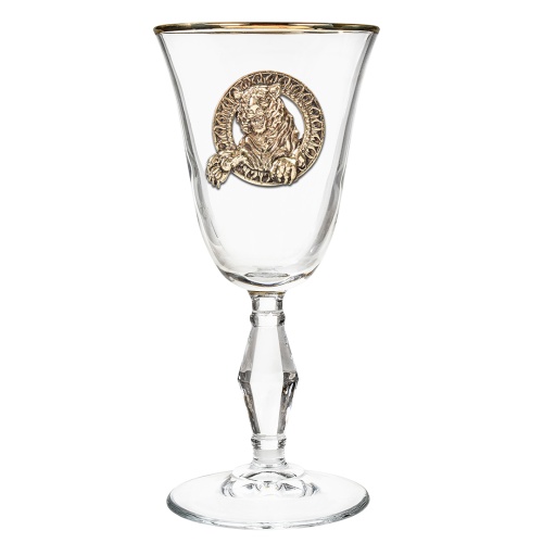 Набор бокалов для вина/шампанского "Ретро" с золотой обводкой ( 2 шт.) с накладкой "Тигр" латунь, упаковка пейсли фото 2