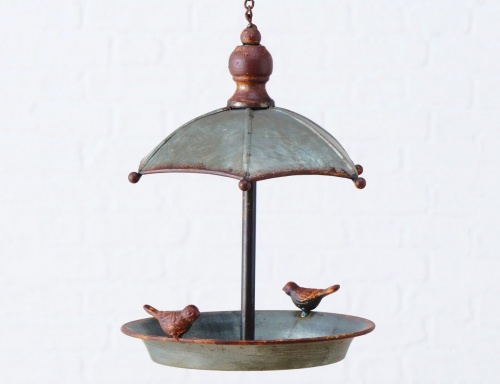 Декоративная птичья кормушка "Пташки под зонтиком", цинк, медно-серая, 24 см, Boltze