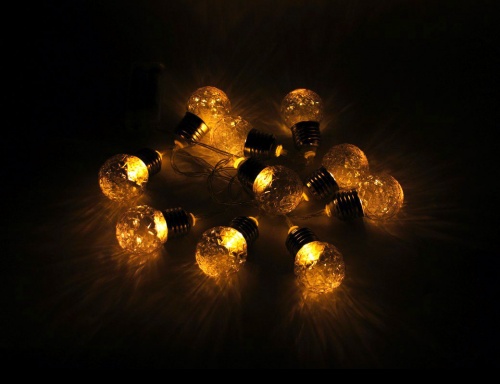 Электрогирлянда "Ретро лампы - элегантное рифление", 10 тёплых белых LED-огней, 1.5+0.3 м, прозрачный провод, батарейки, Koopman International