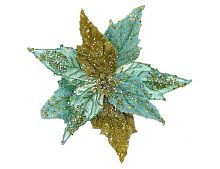 Искусственная пуансеттия ПАЙЕТ КОЛОРЕ на клипсе, бирюзовая, 20 см, Christmas Deluxe