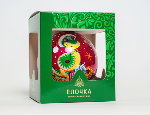 Ёлочный шар ЧАКИ — ЗМЕЯ НА САНКАХ, стекло, вишнёвая, 95 мм, Елочка фото 3